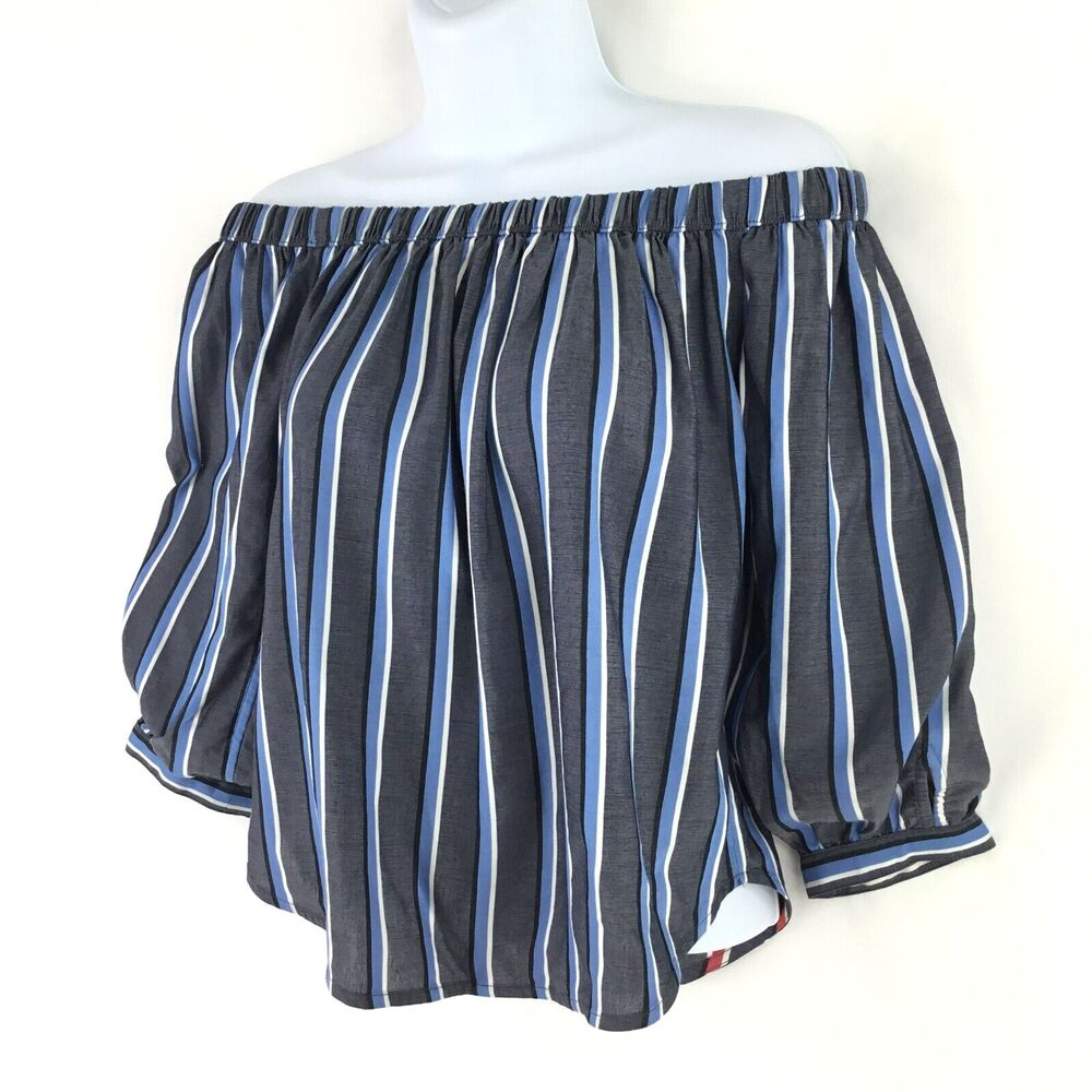 Express Reversible Top Women XS Red White Blue Stripe Off the Shoulder Patriotic - Picture 2 of 13